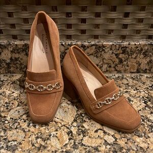 Alex Marie Brown Flats with Square Toe and Decorative Chain